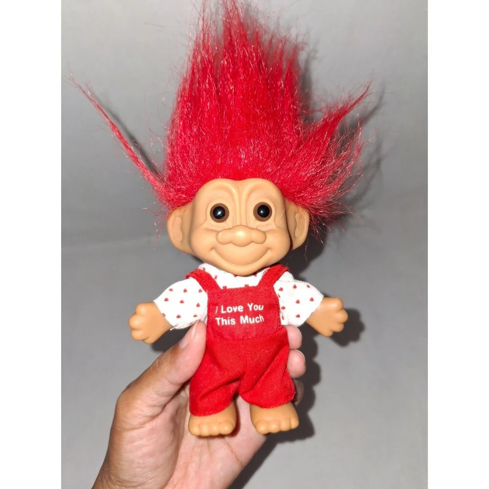 Vintage 90s Russ Berrie 5 inch Valentine's Day Troll Doll I Love You This Much